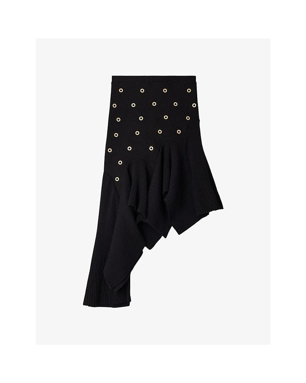 Sandro Black Asymmetric Studded Knitted Mini Skirt