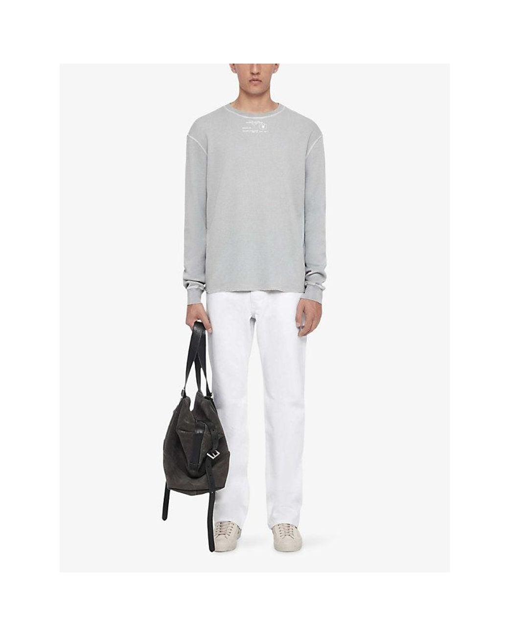 AllSaints Gray Raphy Logo-Print Long-Sleeve Cotton Crewneck for men