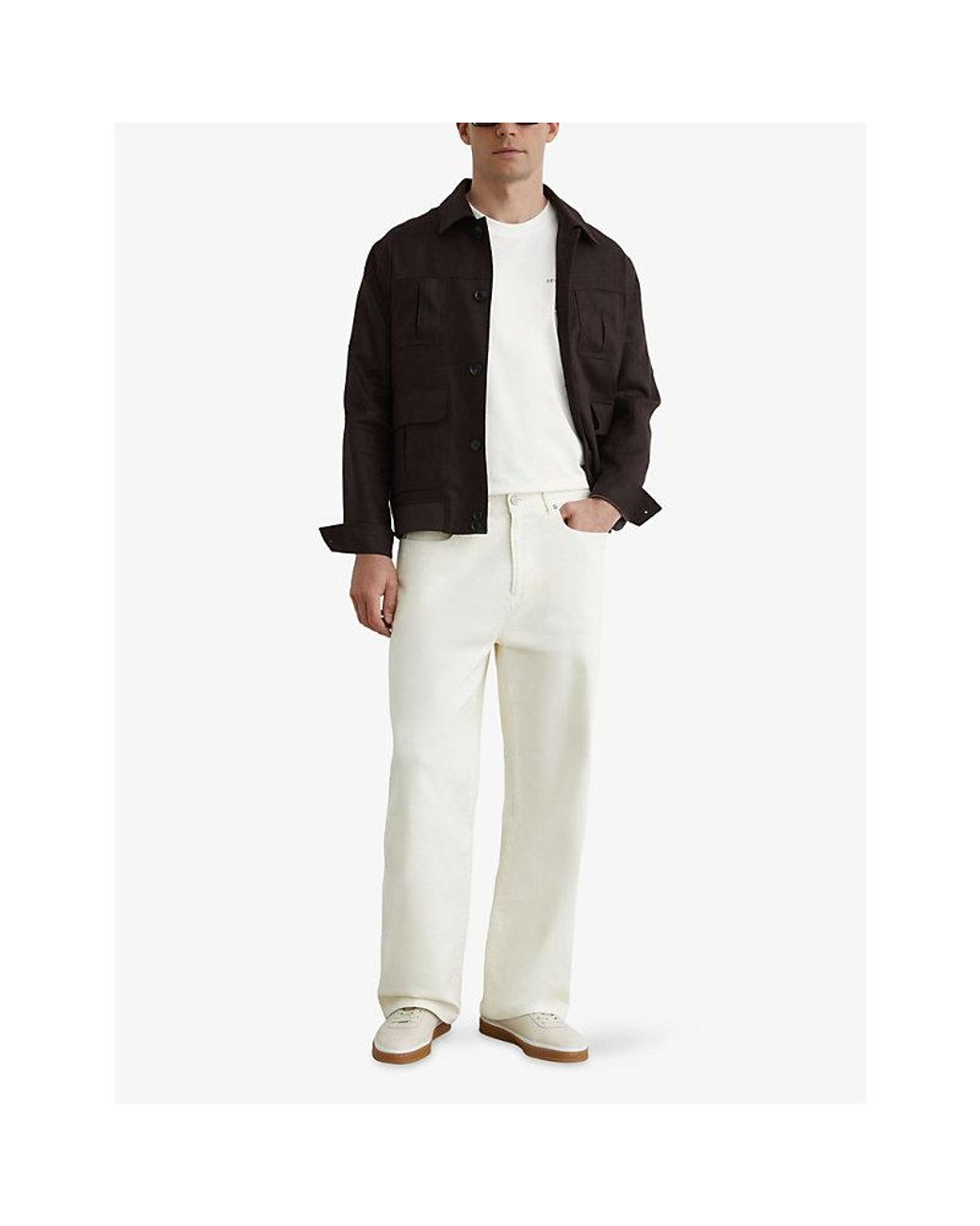 Reiss White Paraiso Palm-Print Cotton T-Shirt for men
