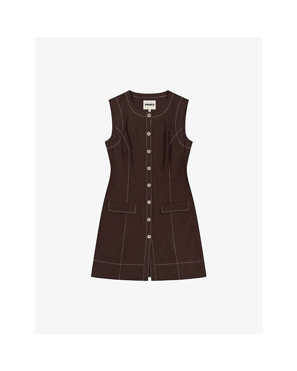 OMNES Brown Raphi Button-Front Linen-Blend Mini Dress