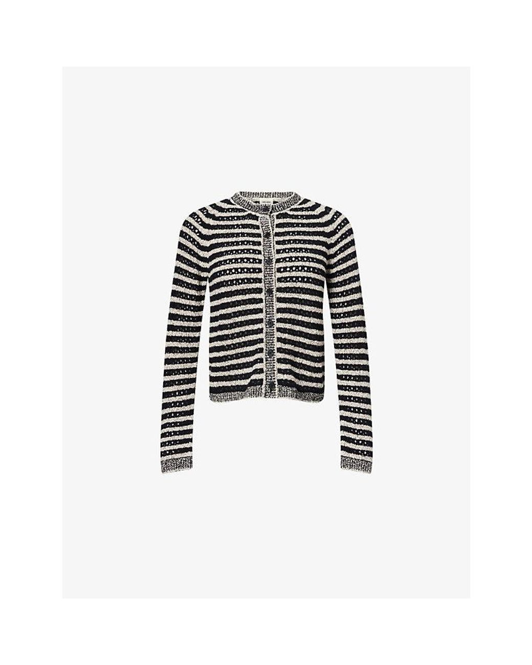 ME+EM Black Regular-Fit Striped Cotton-Blend Cardigan
