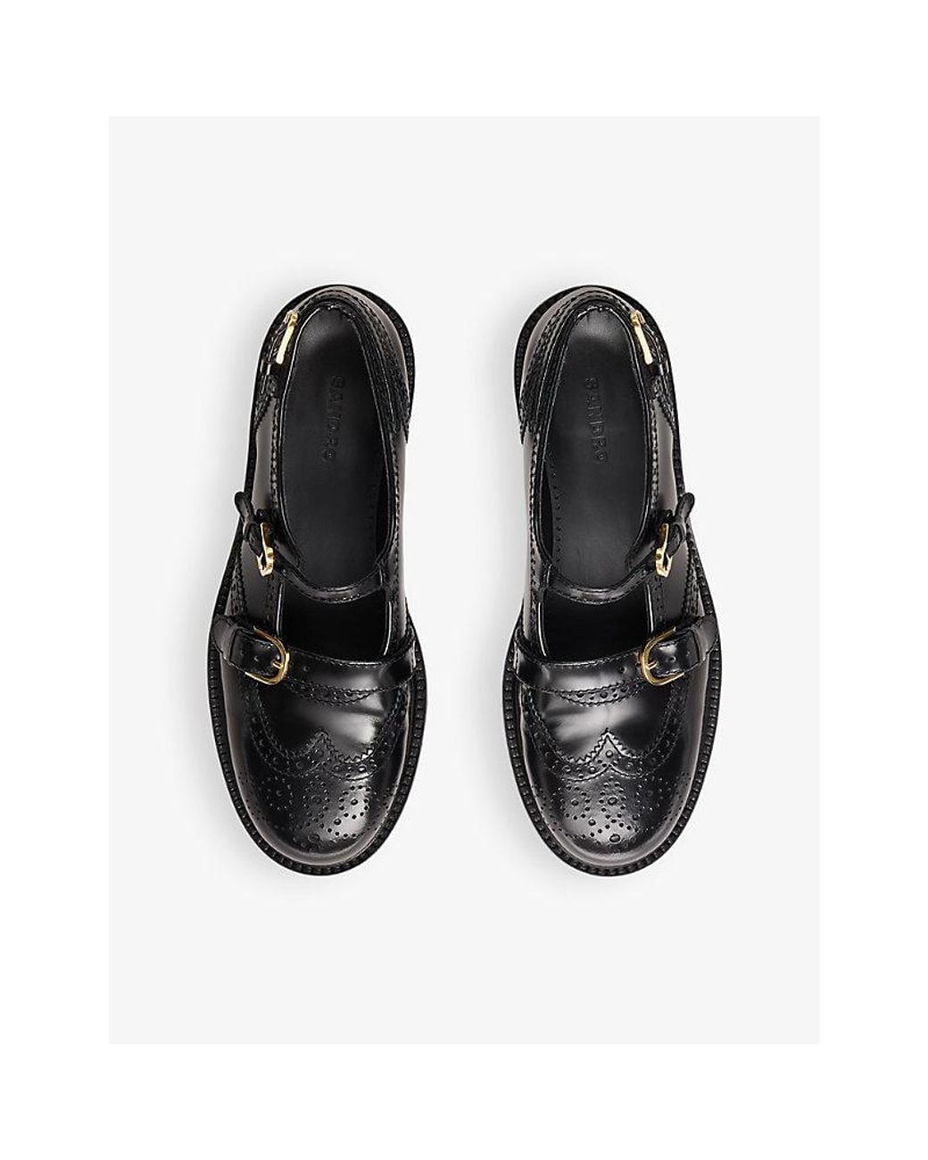 Sandro Black Double-Strap Flat Leather Derby Shoes