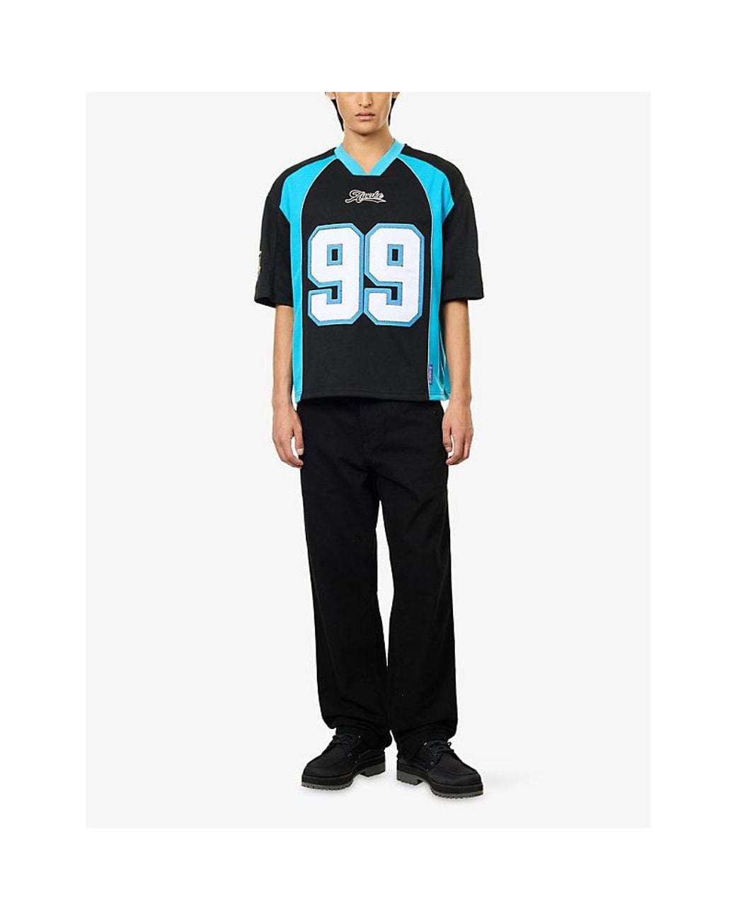 AWAKE NY Blue Script Football Jersey T-Shirt for men