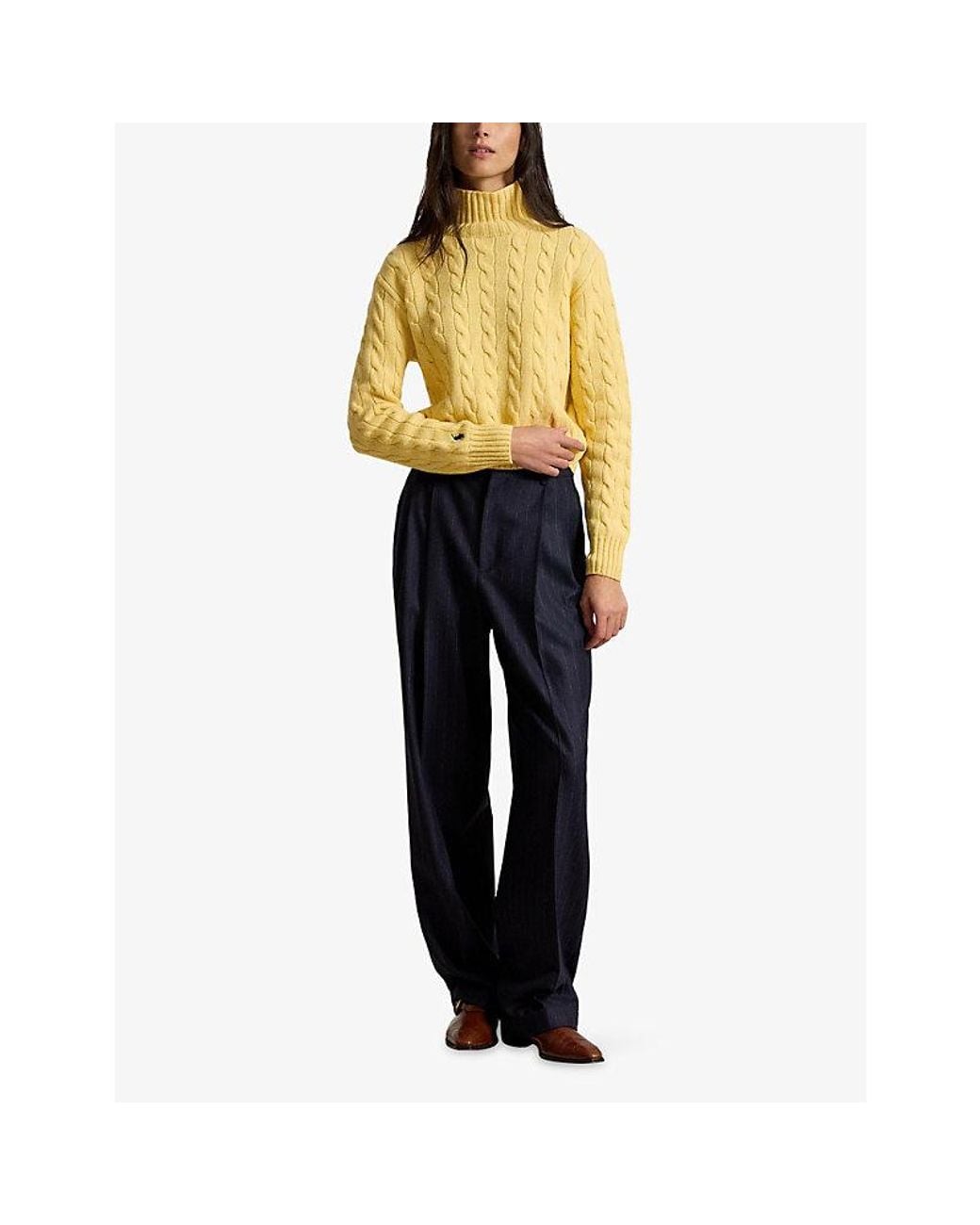 Polo Ralph Lauren Yellow Cable-Knit High-Neck Wool And Cashmere Jumper