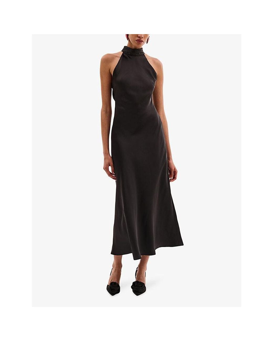 OMNES Black Seychelles Halterneck Satin Maxi Dress