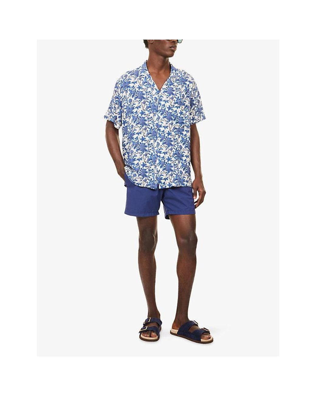 ARRELS Barcelona Blue Marmais Floral-Print Woven Shirt for men