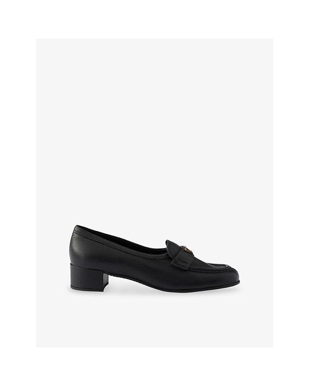 Prada Black Leather Block Heel Loafers