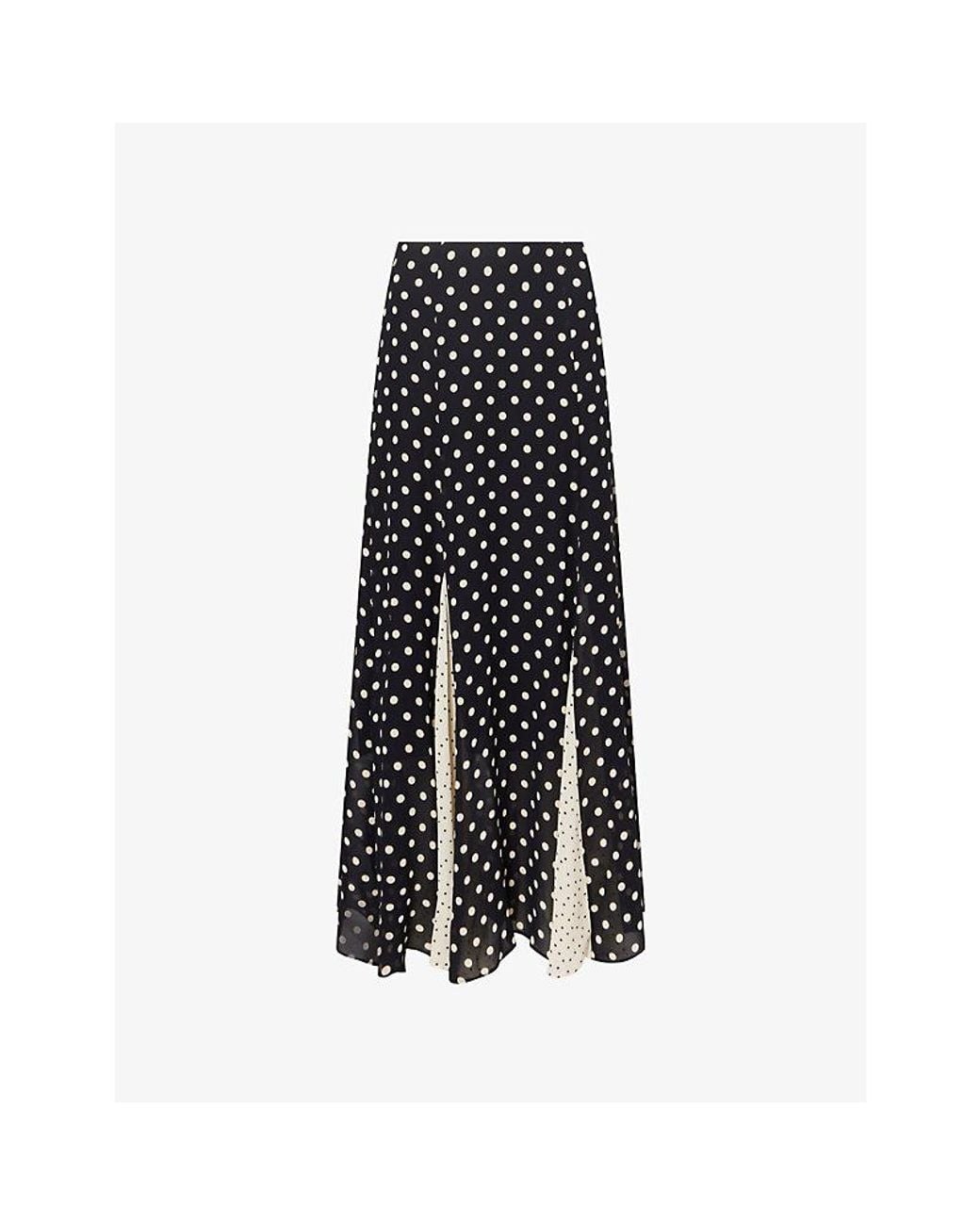 Reformation Black Sally Polka-Dot Georgette Maxi Skirt
