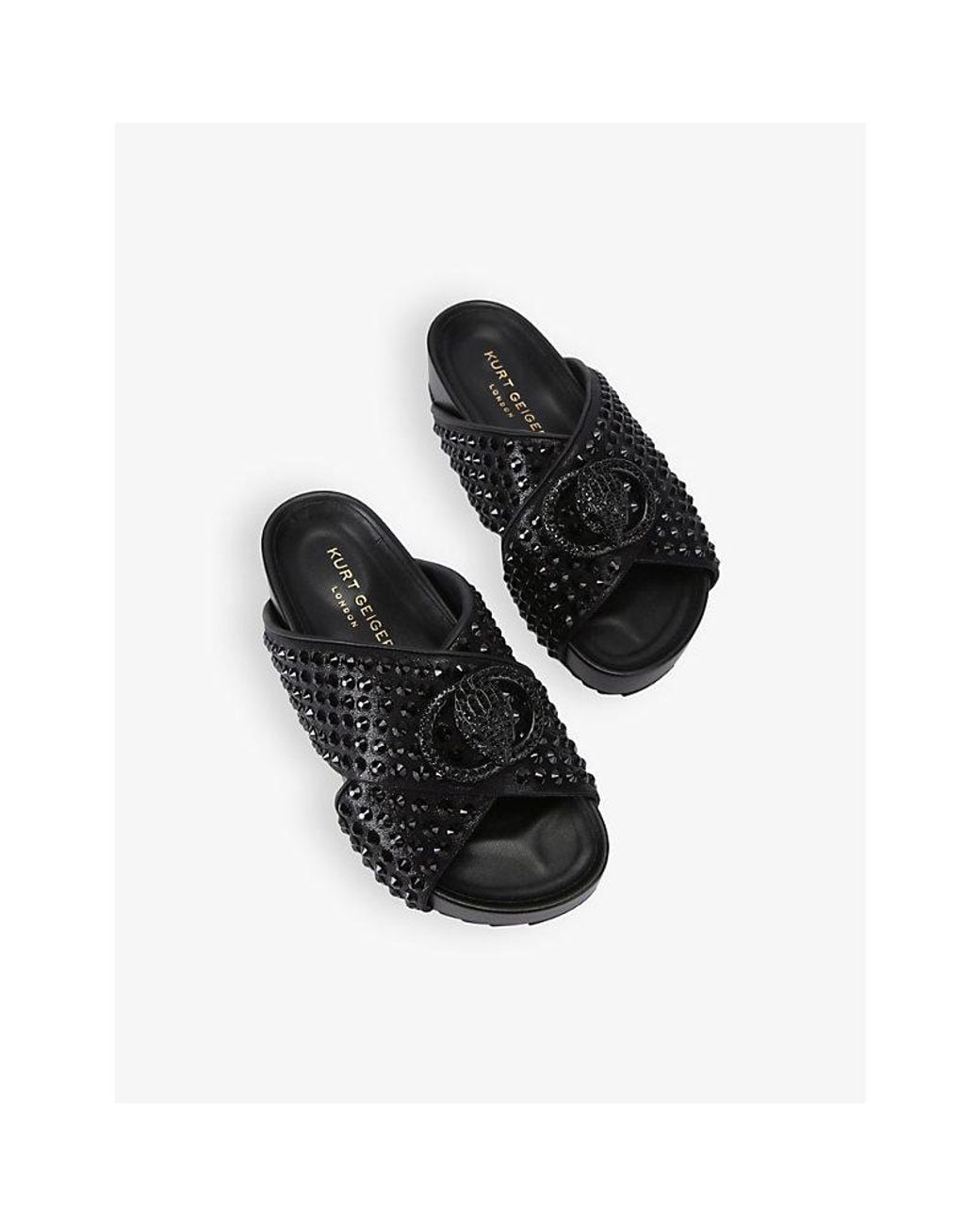 Kurt Geiger Black Chelsea Crystal-Embellished Cross-Strap Faux-Leather Sandals
