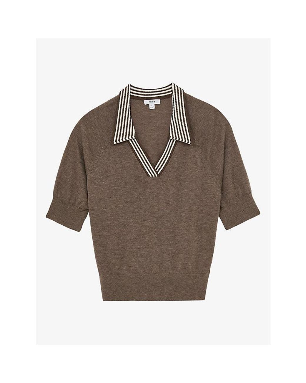 Reiss Brown Neva Short-Sleeved Wool Polo Shirt