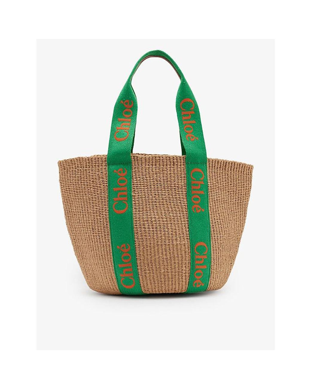 Chloé Brand-panel Raffia Tote Bag in Green