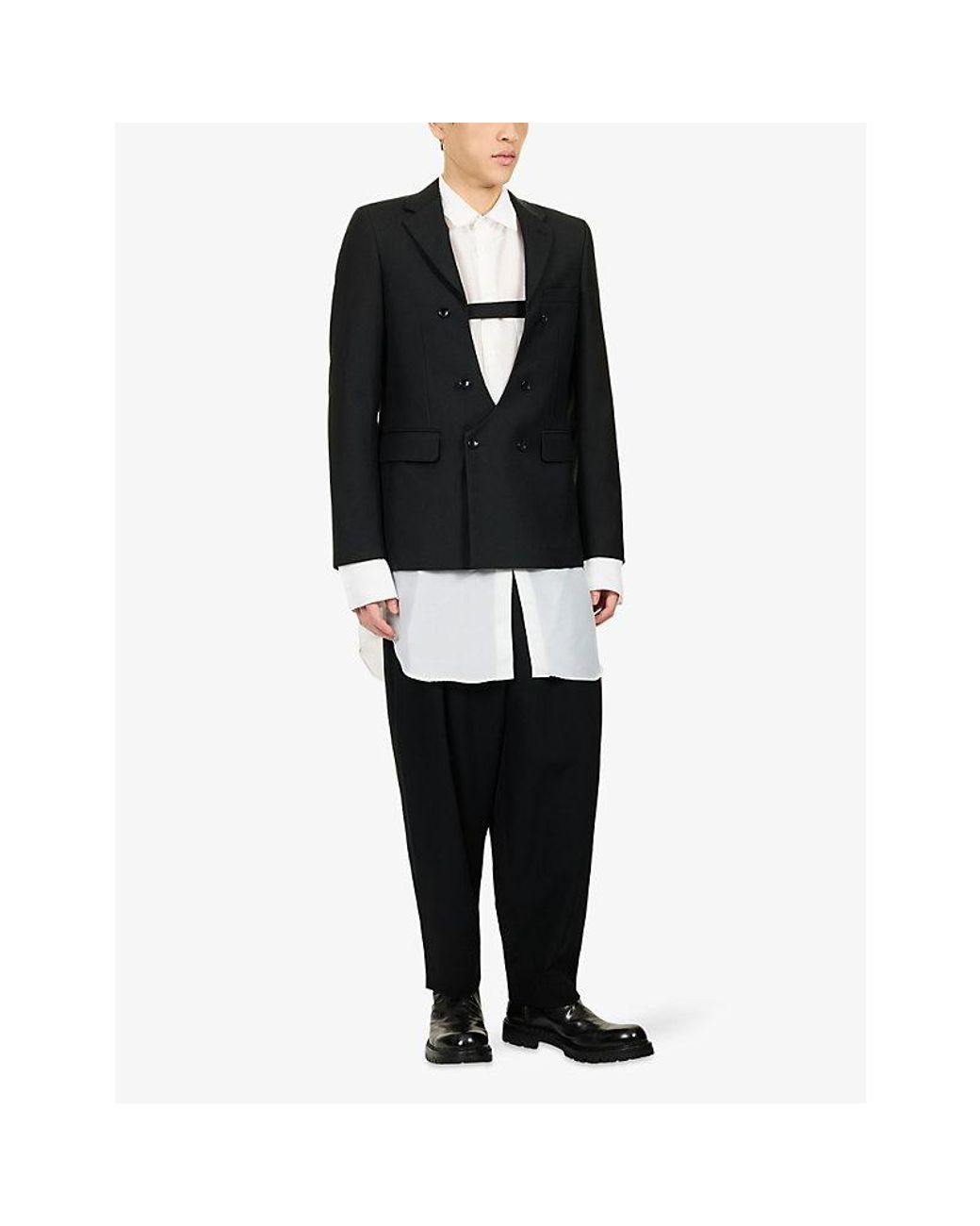 Comme des Garçons Black Double-Breasted Wool-Blend Blazer for men