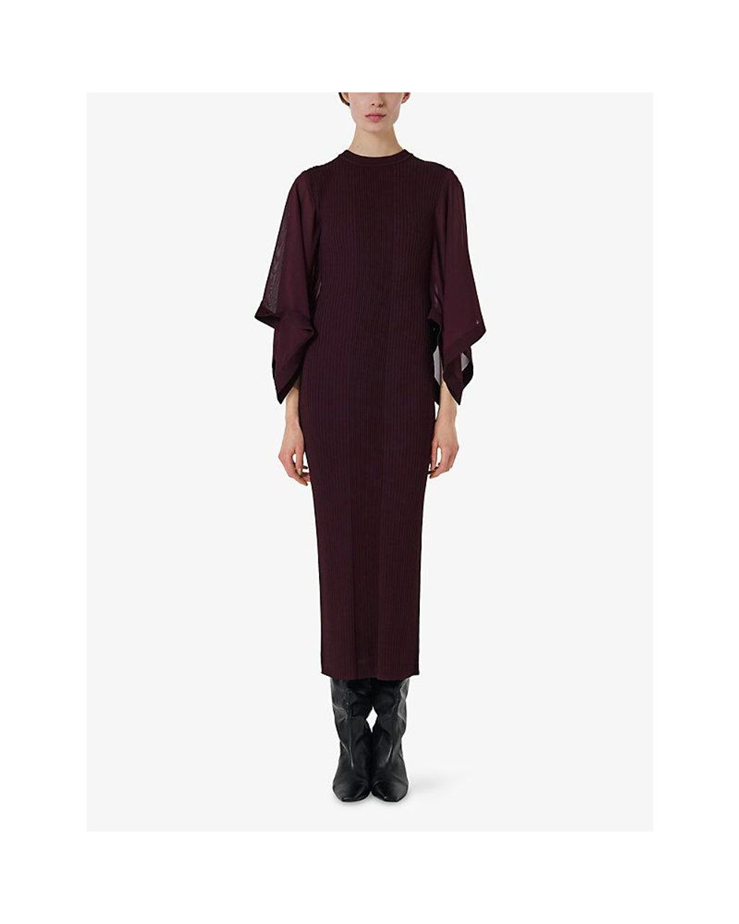 eem Red Sheer Slim-Fit Knitted Midi Dress