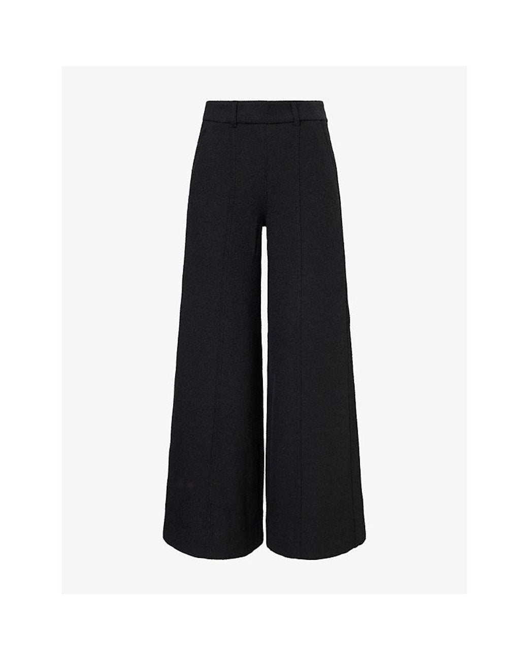 ME+EM Black Textured Wide-Leg Woven Trousers