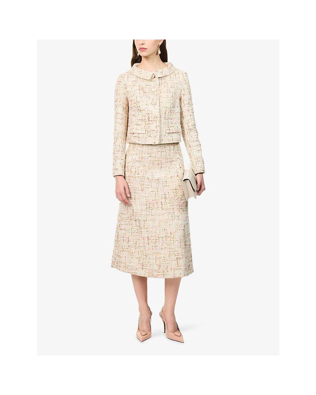 Huishan Zhang Natural Evelina Metallic Tweed Midi Skirt