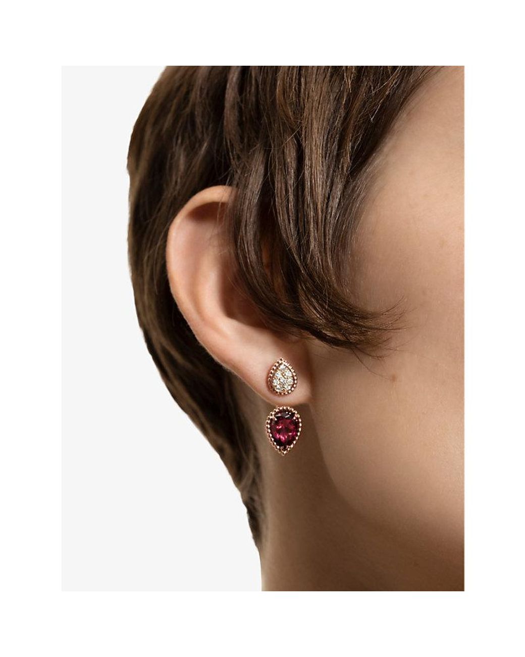 Boucheron White Serpent Bohème 18Ct Rose- 0.17Ct Diamond And 2.20Ct Garnet Single Earring