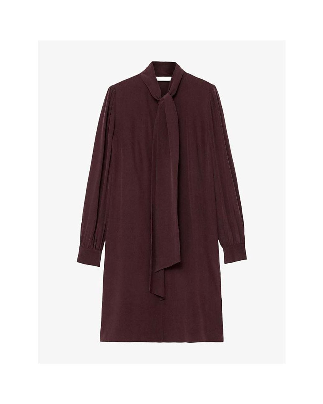 AllSaints Purple Jamie Tie-Neck Silk Mini Dress