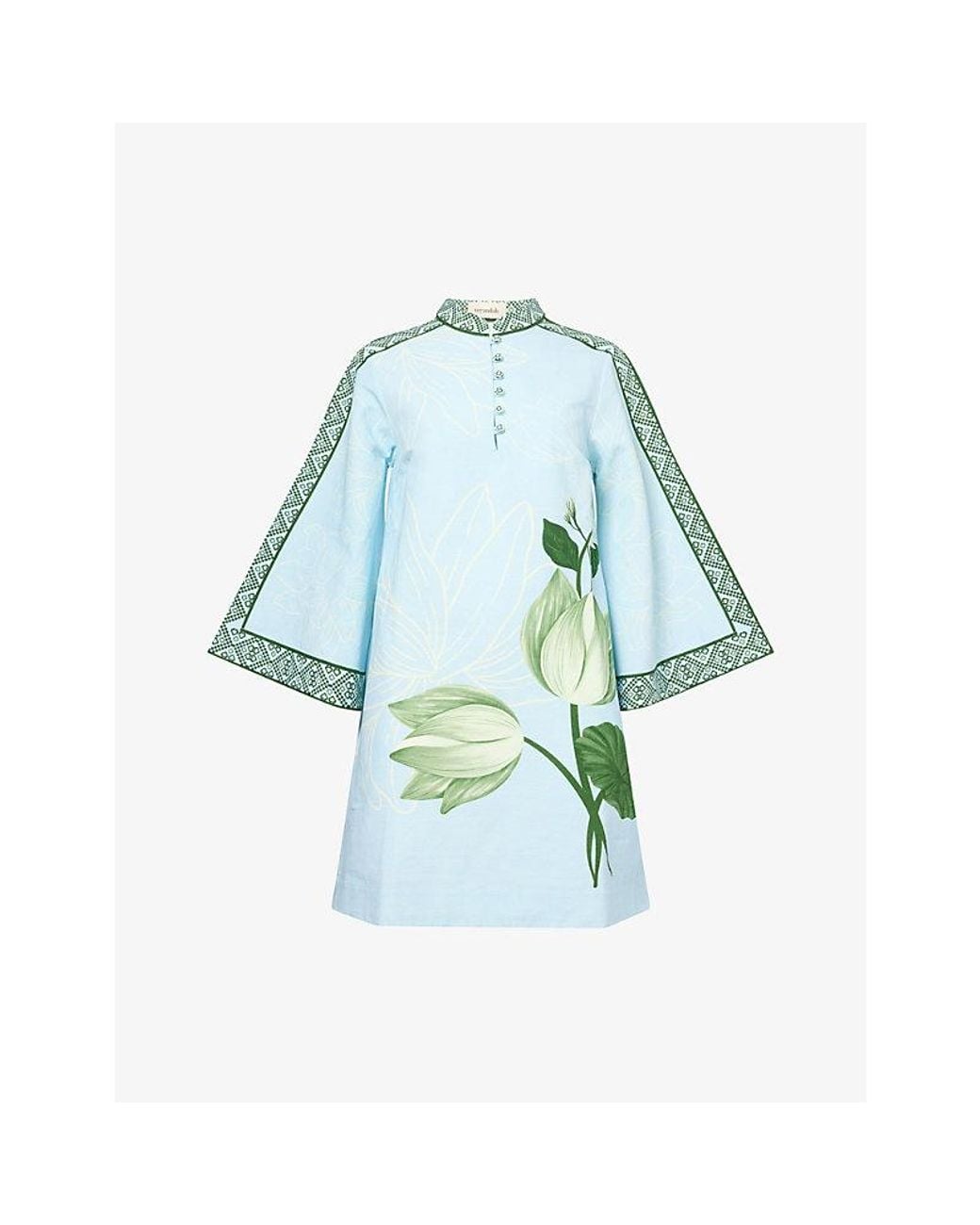 VERANDAH Blue Anj Cotton-Hemp Kaftan Mini Dress
