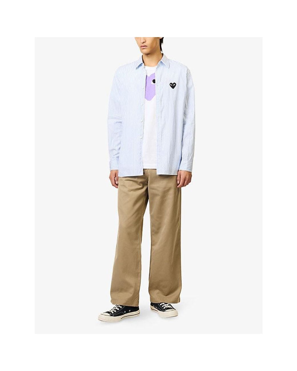 COMME DES GARÇONS PLAY Blue Striped Heart-Motif Logo Cotton Shirt for men