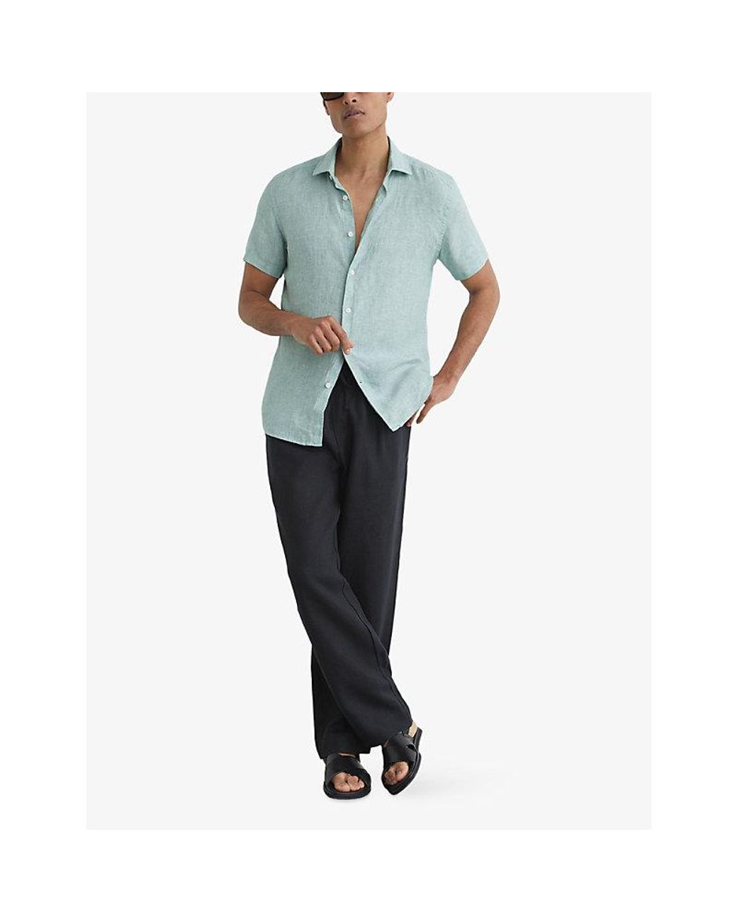 Reiss Blue Holiday Short-Sleeve Linen Shirt for men