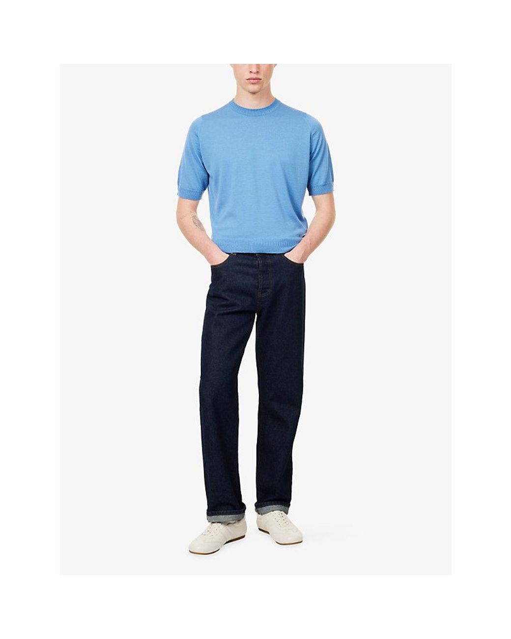 John Smedley Blue X Bill Nighy Short-Sleeve Merino Wool Top for men