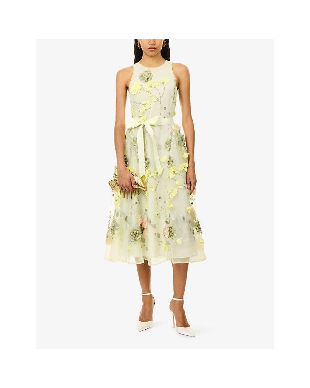 Huishan Zhang Yellow Fleur Silk Midi Dress