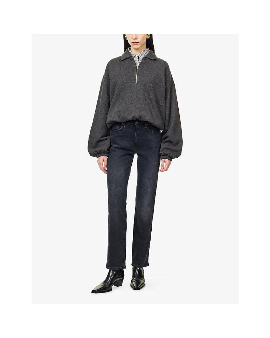 7 For All Mankind Blue High-Rise Straight-Leg Denim Jeans