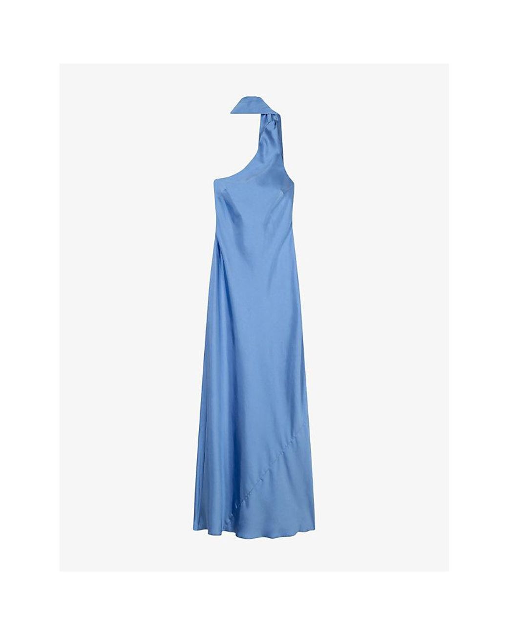 OMNES Blue Brioni One-Shoulder Satin Maxi Dress