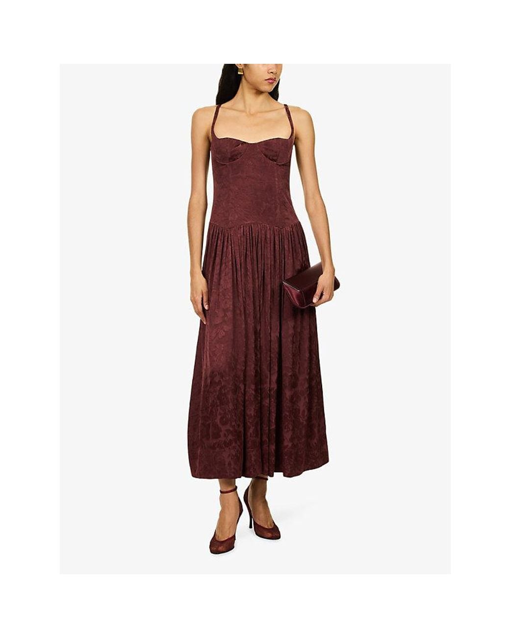 Anna October Red Antoinette Bodice Satin Midi Dress