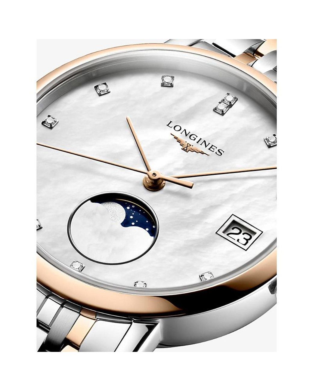 Longines Metallic L4.330.5.87.7 Elegant Collection Moonphase 18Ct Rose- Stainless-Steel And 0.040Ct Diamond Quartz Watch for men