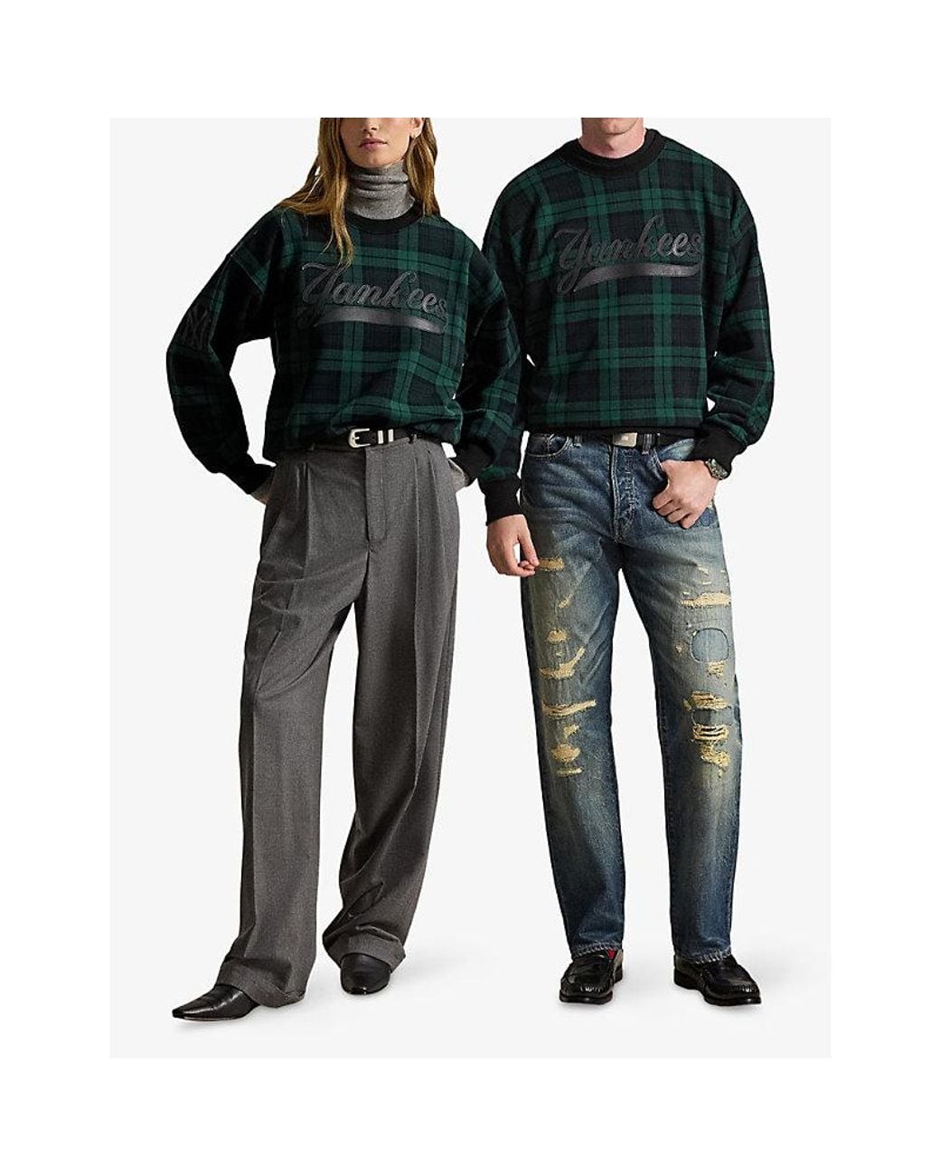 Polo Ralph Lauren Green X Yankees Logo-Embroidered Tartan Cotton-Blend Jumper for men