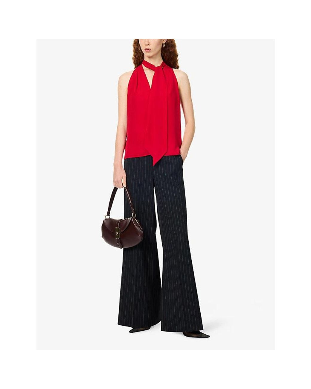 ME+EM Red V-Neck Neck-Tie Silk Camisole Top