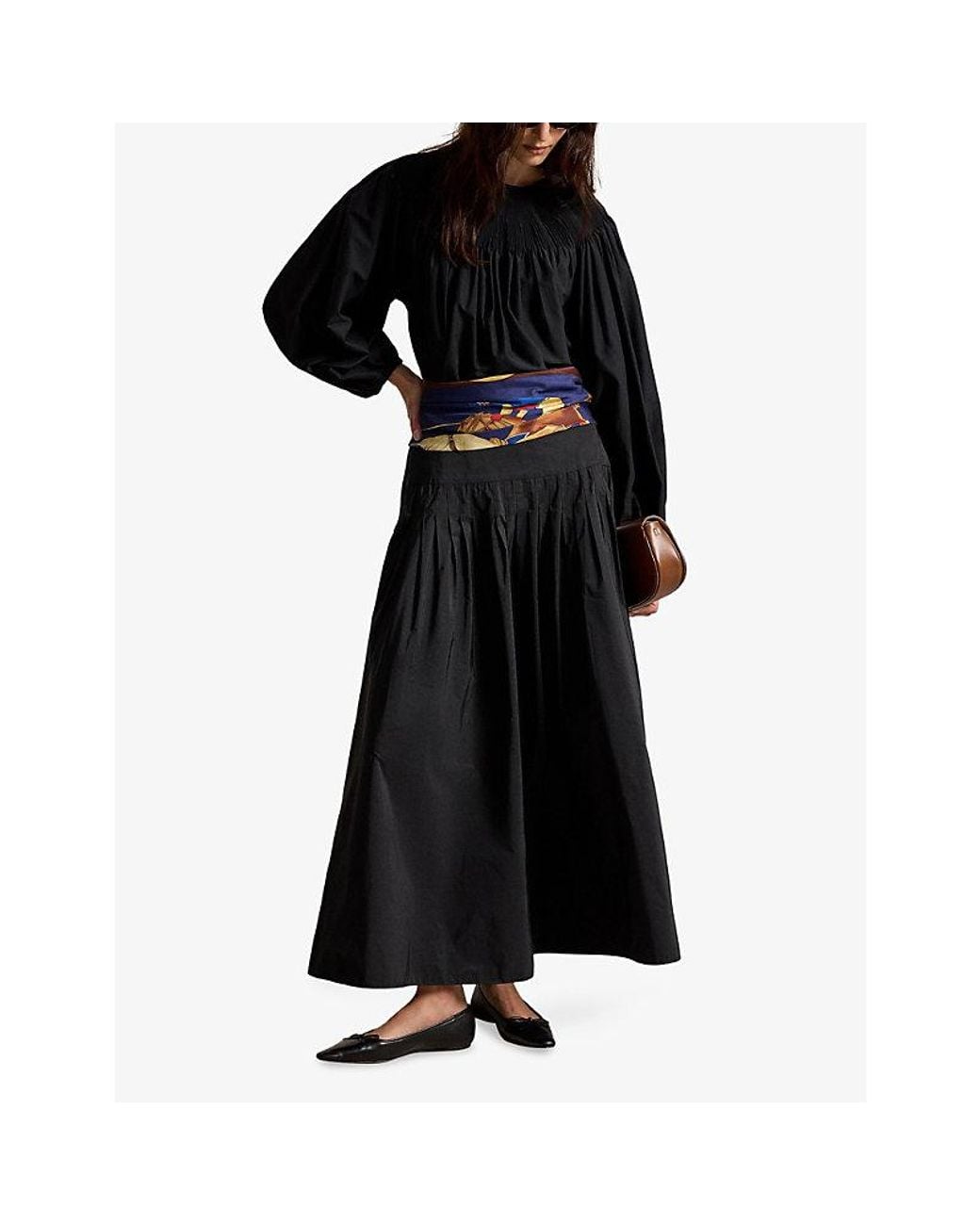 Polo Ralph Lauren Black Pleated Woven Maxi Skirt