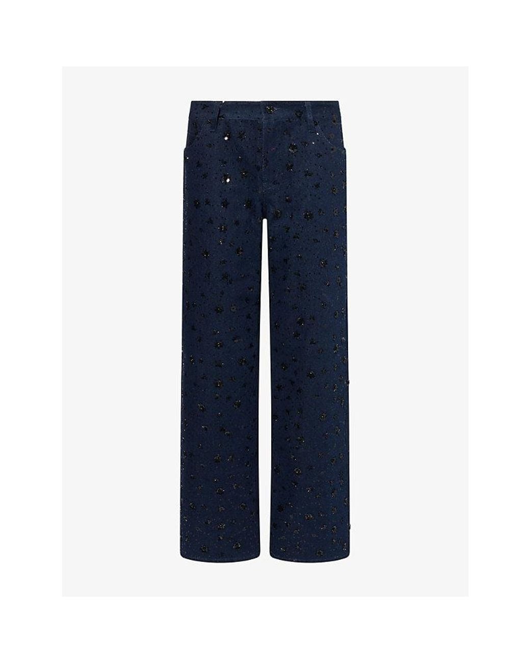 FRAME Blue Embellished Saturday Straight-Leg Low-Rise Denim Jeans