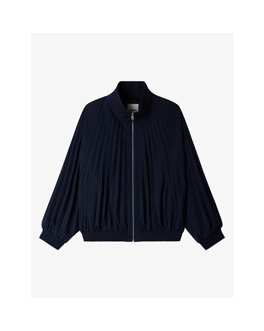 Sandro Blue Pleated Zip-Up Wool-Blend Jacket