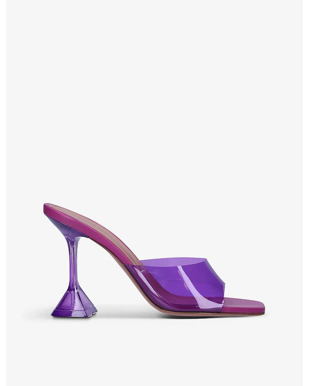 AMINA MUADDI Lupita Glass Square-toe Pvc Heeled Mules in Purple | Lyst