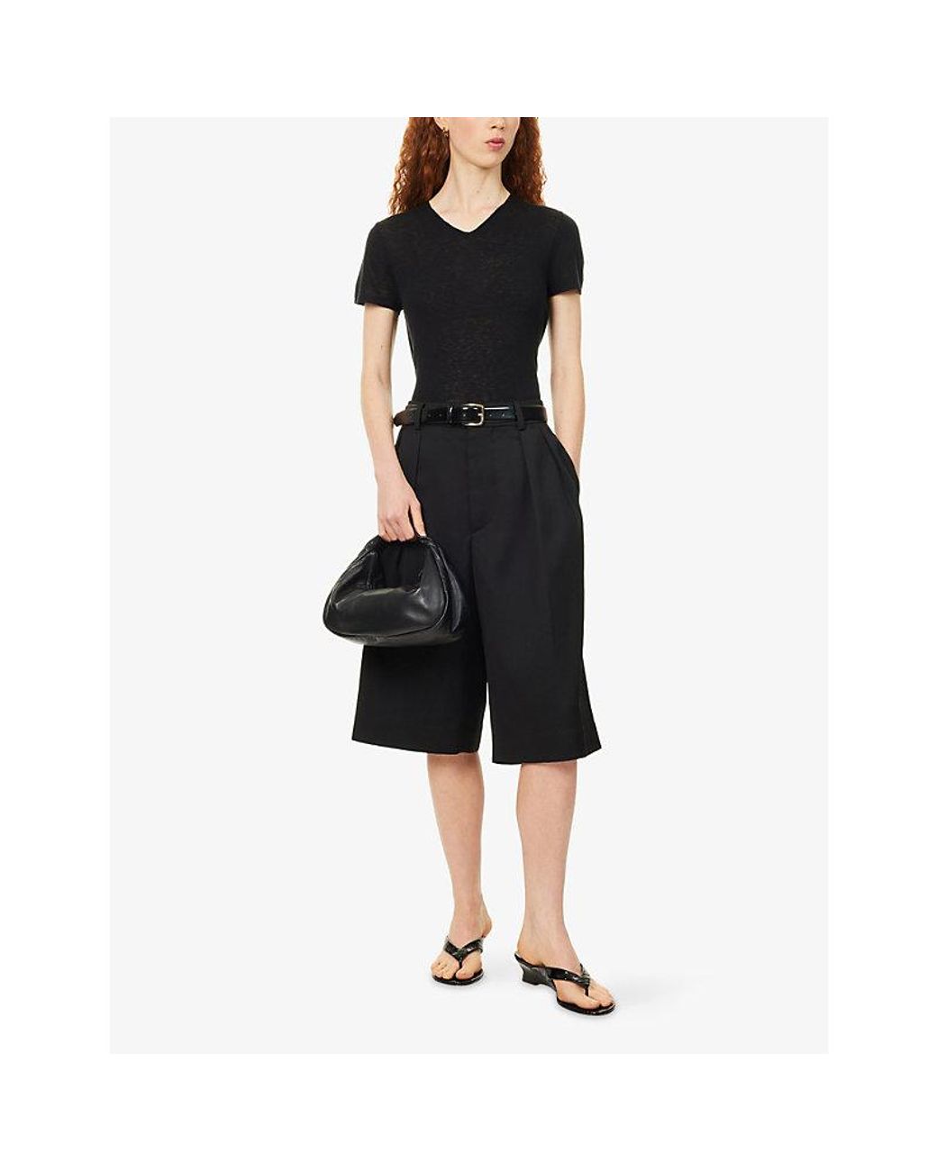 Vince Blue V-Neck Short-Sleeve Wool Top