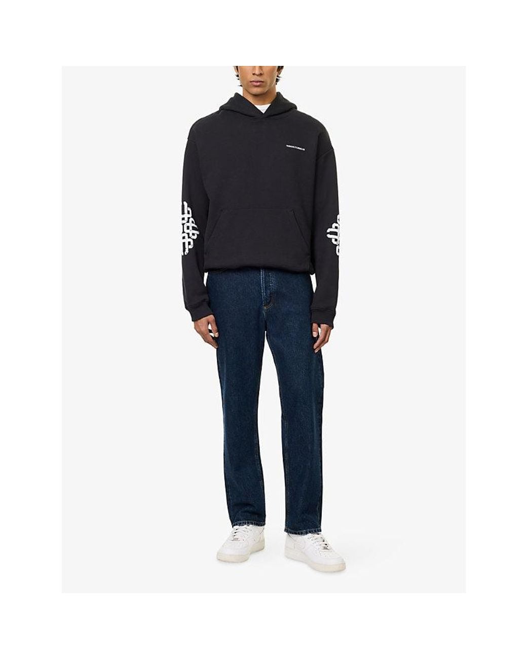 The Couture Club Blue Logo-Print Kangaroo-Pocket Cotton Hoodie for men