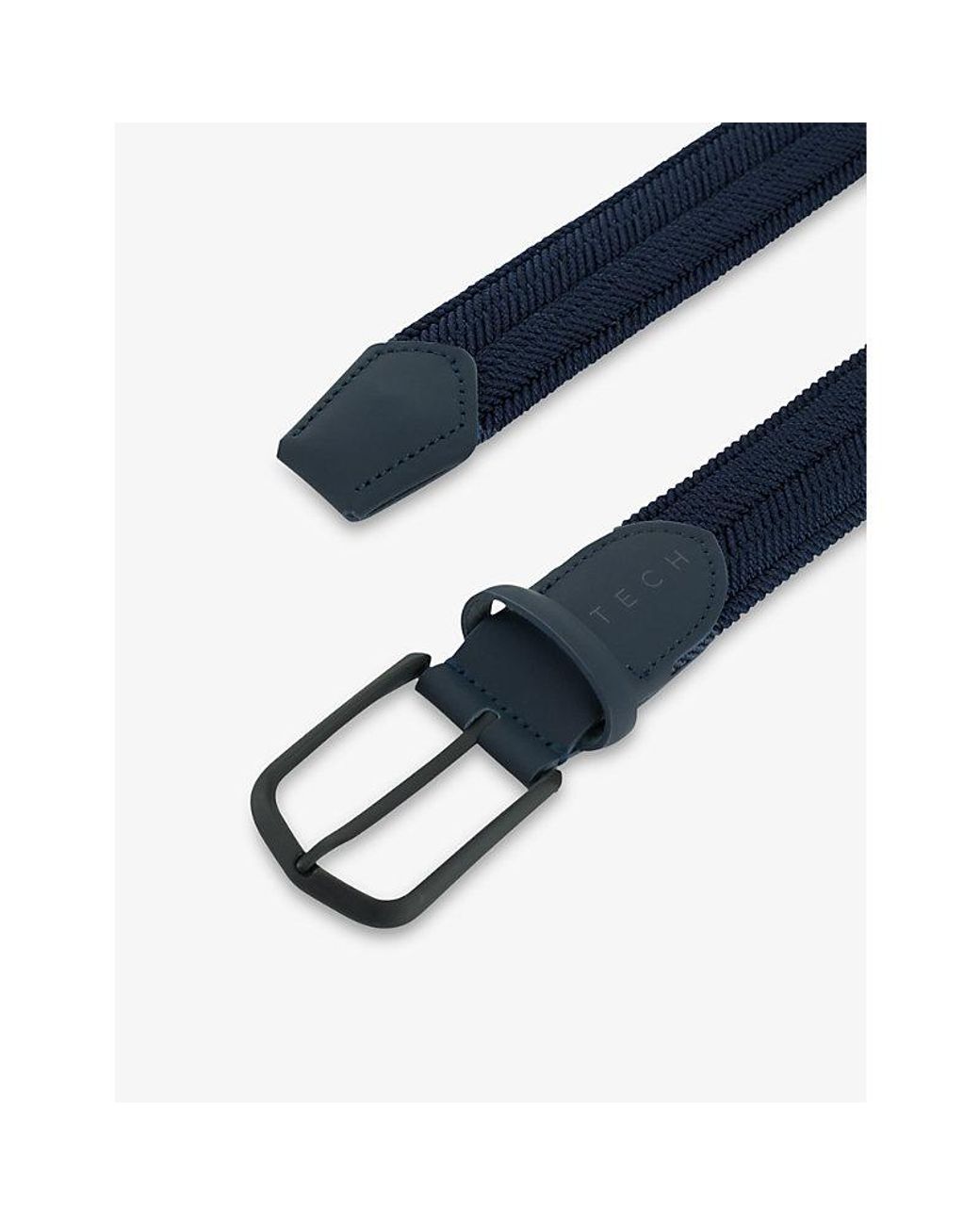 Boggi Blue Branded-Buckle Suede-Trim Woven Belt for men