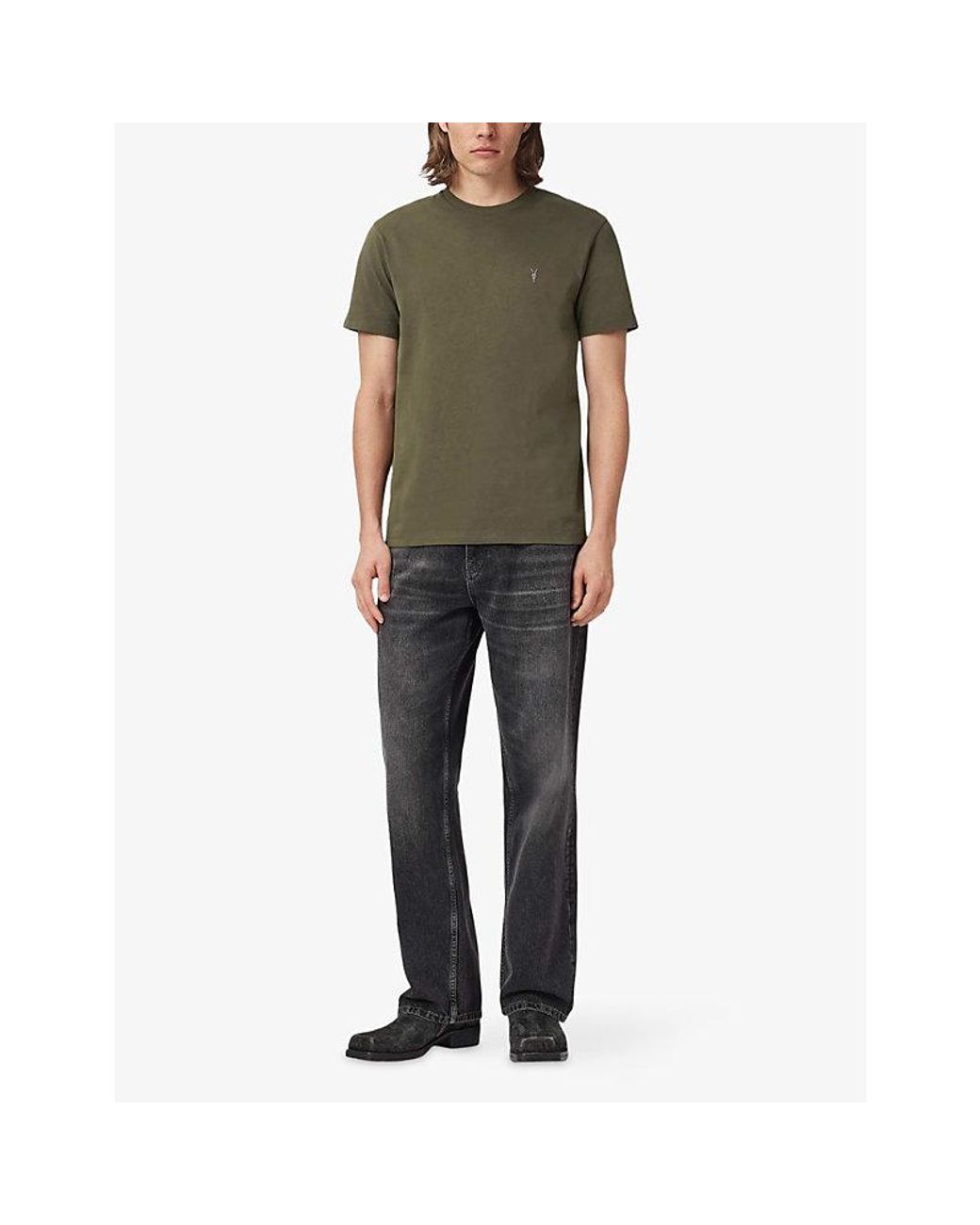 AllSaints Green Dexter Short-Sleeve Cotton-Jersey T-Shirt for men