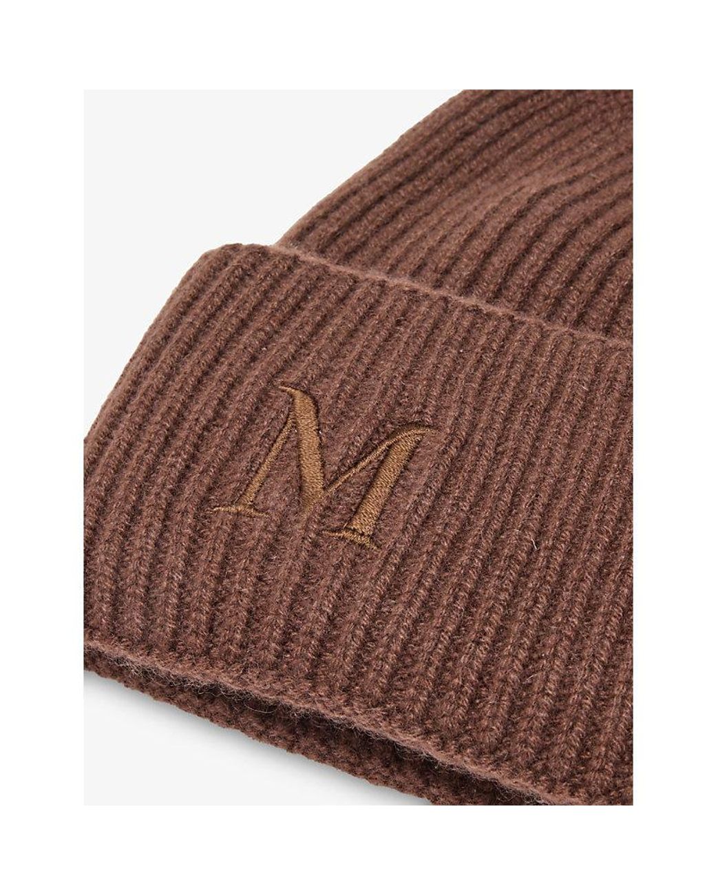 Max Mara Brown Brand-Embroidered Folded Brim Cashmere Beanie Hat