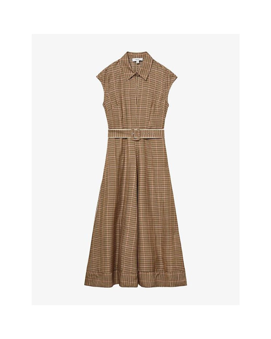 Reiss Natural Sammie Checked Woven Midi Dress
