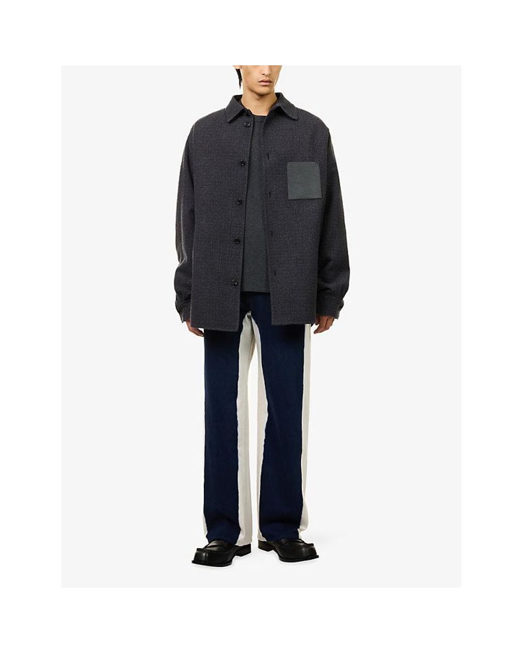 Loewe Blue Debossed-Logo Patch-Pocket Wool-And-Silk Shirt for men