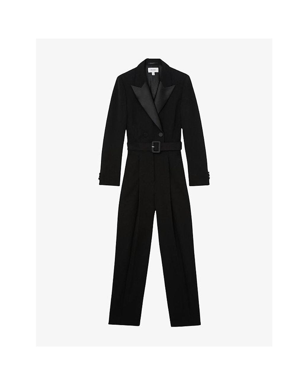 Reiss Black Remi Wide-Leg Woven Tuxedo Jumpsuit