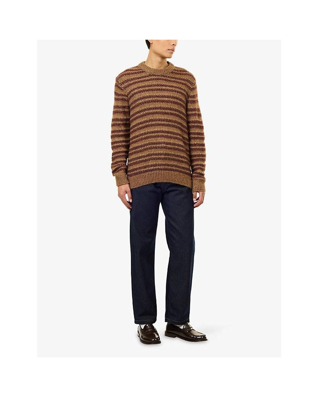 NN07 Brown Noah Stripe Crew Neck Knit Jumper for men
