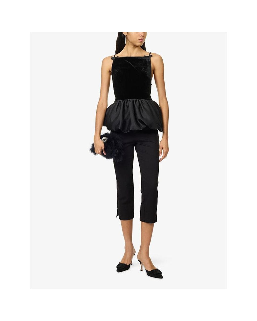 Self-Portrait Black Bow Square-Neck Velvet Top