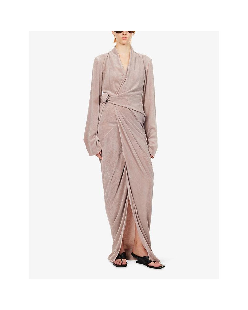 Rick Owens Pink Wrap-Over Draped Velvet Gown