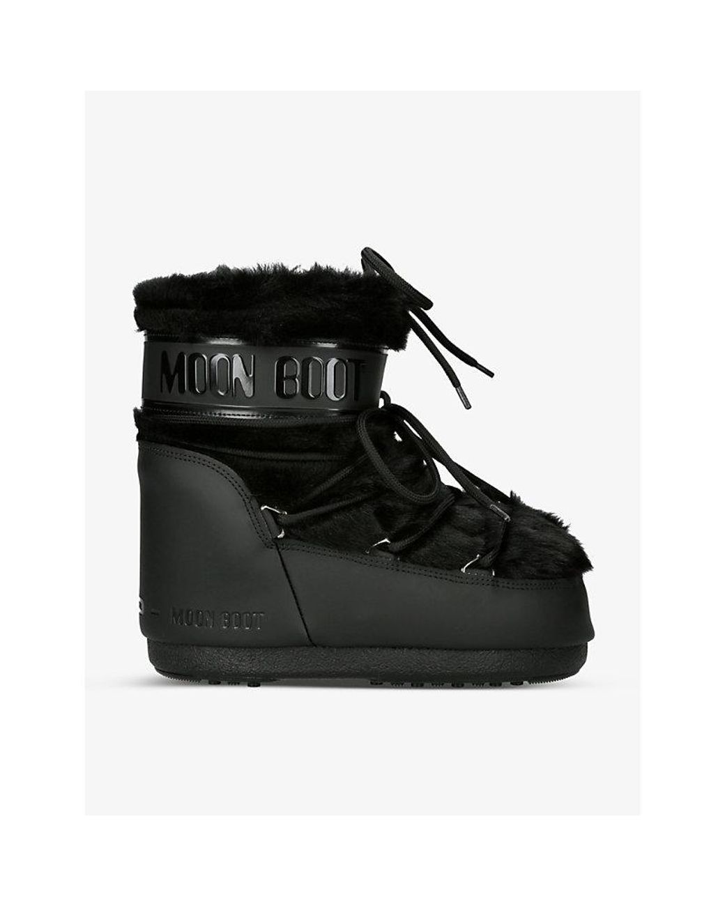 Moon Boot Black Icon Low Logo-Print Faux-Fur Snow Boots