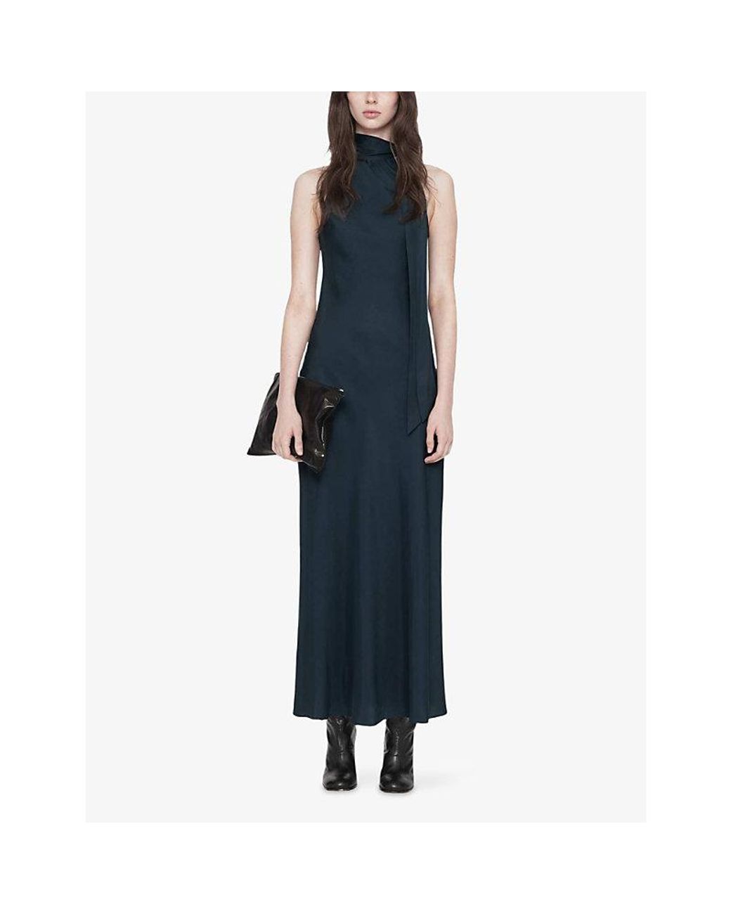 AllSaints Blue Beril High-Neck Silk-Blend Maxi Dress