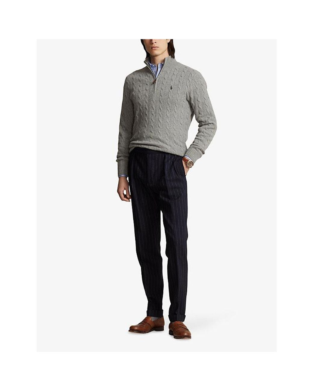 Polo Ralph Lauren Gray Logo-Embroidered Half-Zip Wool-Cashmere Blend Jumper for men